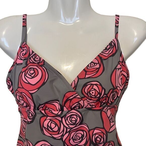 Garnet Hill women’s tankini top Size 2 Floral Gray Pink Adjustable straps‎ - Picture 2 of 9